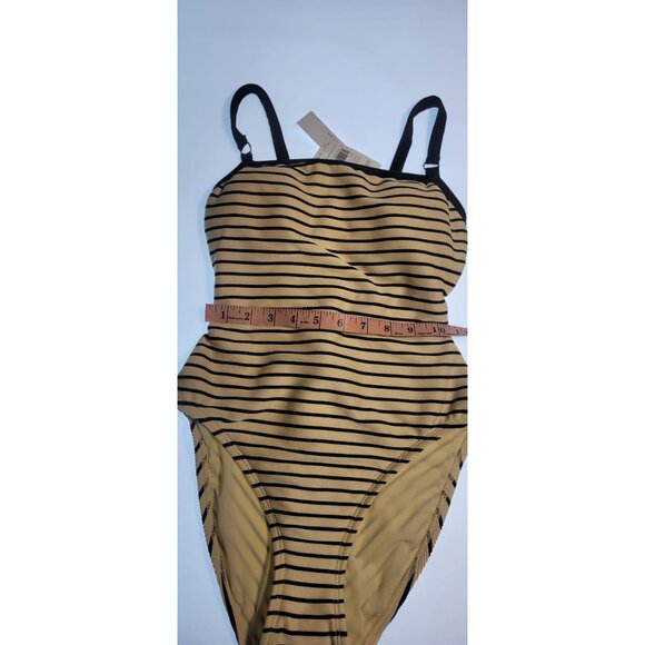 Robin Piccone One Piece Swimsuit Womens Parker Stripped Size 4 Ecru/Black Color - Picture 9 of 12